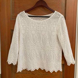 Gap White Eyelet 3/4 Sleeve Blouse, Small